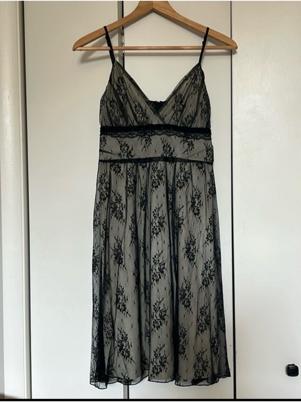 Cream dress with black lace overlay